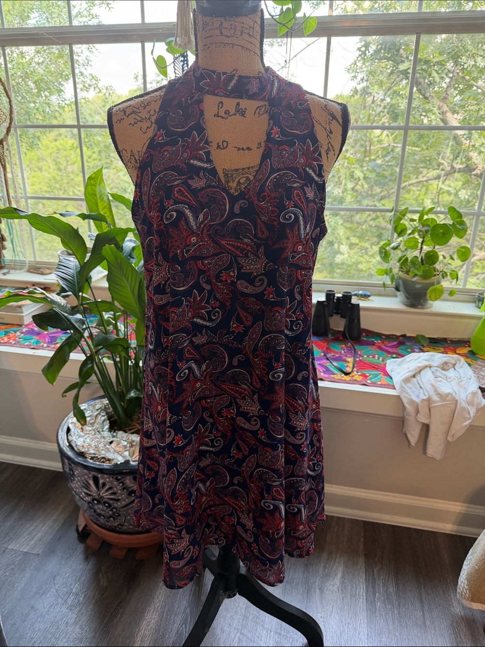 Paisley Halter Mini Dress in Navy and Red